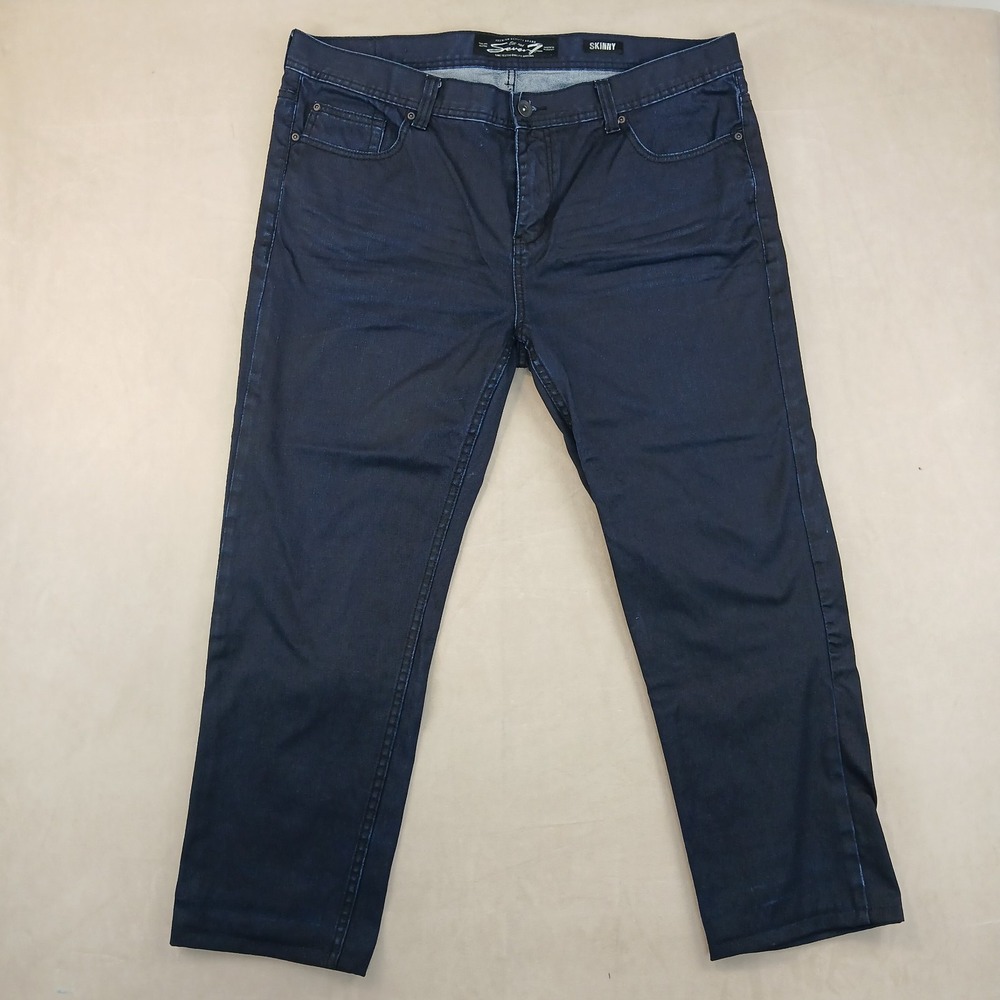 Seven Actual 42x28 Mens Jeans Indigo Waxed Feel Skinny